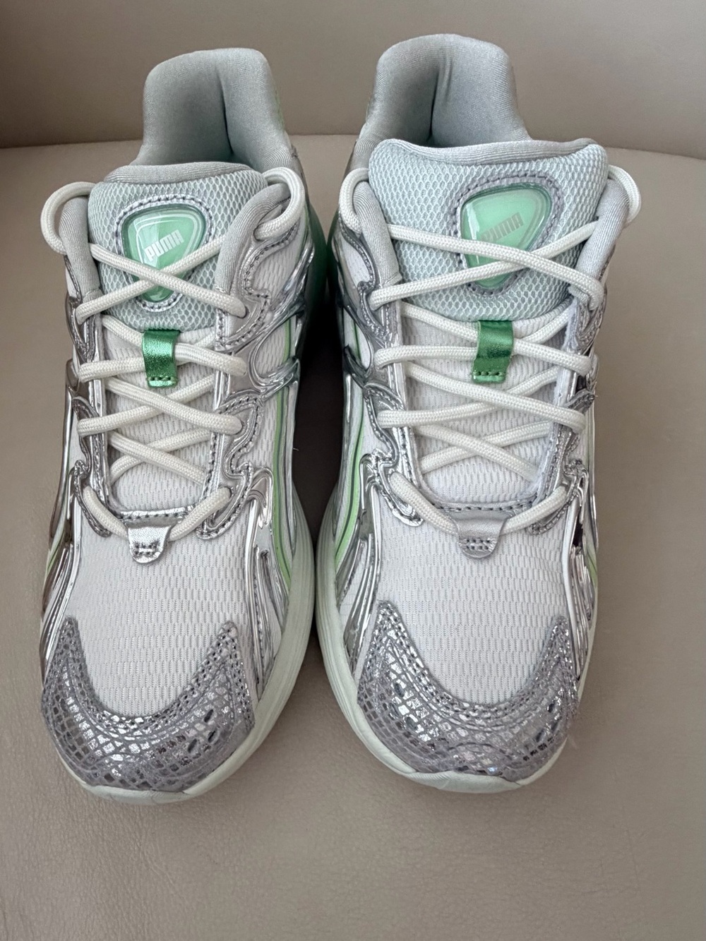 PUMA Inverse Light Beam Lace Up  Womens Green Off White Silver Sneakers Size 9.5